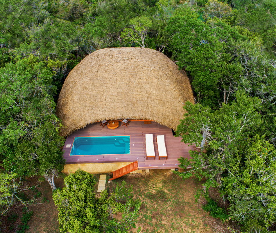 Dronenansicht Chena Huts, Luxusreise Sri Lanka, Natur Sri Lanka, Erlebnisreise Sri Lanka